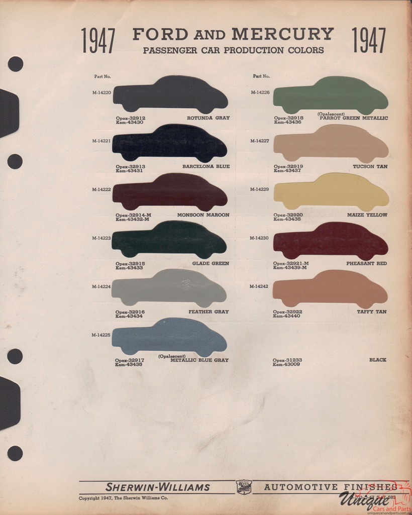1947 Ford Paint Charts Sherwin-Williams